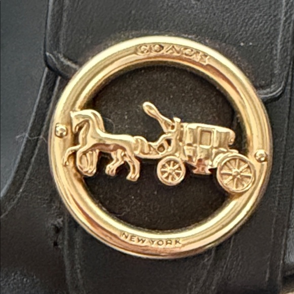 Coach Women's Gable Black Leather Slide Sandals Gold Accents Size 9 Slip On EUC - Picture 3 of 11